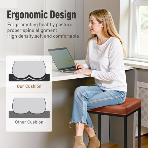 PHI VILLA 24'' Backless PU Leather Bar Stools for Kitchen Island with Sturdy Metal Frame- Set of 4