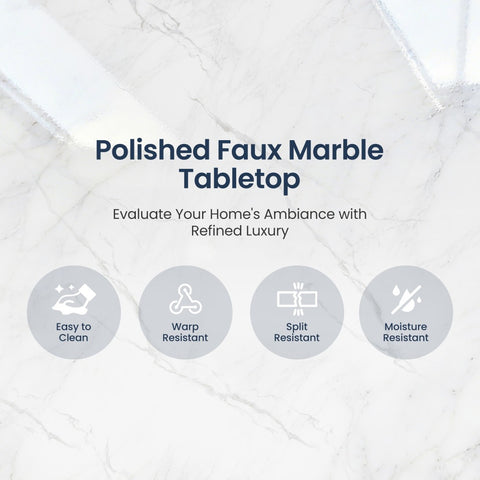 5-Piece Modern Farmhouse Dining Set with Faux Marble Tabletop & Rubber Wood Chairs- PHI VILLA