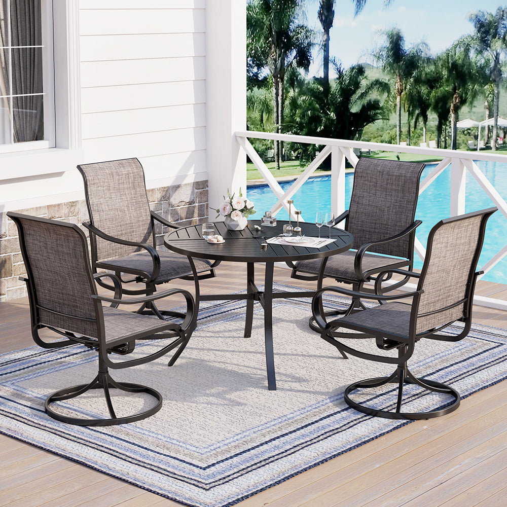 5-Piece Textilene Swivel Chairs & Geometrically Stamped Round Table Patio Dining Set 