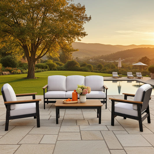 5-Seater Wicker Rattan & HDPE Outdoor Conversation Sofa Set with Coffee Table - Phi Villa