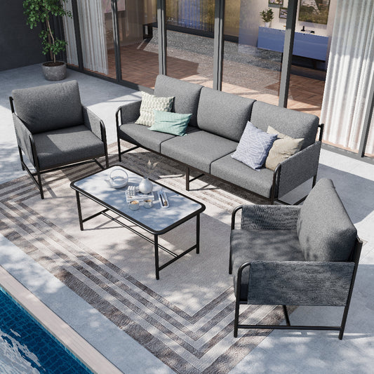5-Seater Modern Textilene and Metal Outdoor Sofa Set with Coffee Table- PHI VILLA