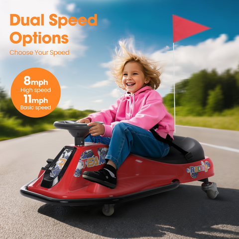 24V Electric Drifting Go-Kart for Kids Ages 3+ with 360 Spin and Upgraded Glowing Wheels