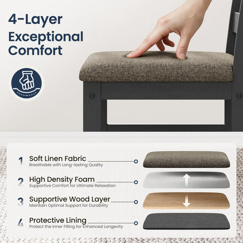 5-Piece Modern Farmhouse Dining Set with Faux Marble Tabletop & Rubber Wood Chairs- PHI VILLA