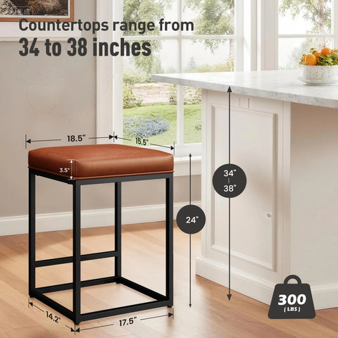 PHI VILLA 24'' Backless PU Leather Bar Stools for Kitchen Island with Sturdy Metal Frame- Set of 4