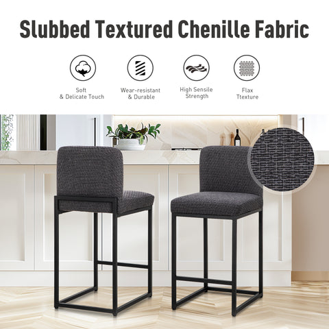 PHI VILLA 24 Inch Counter Height Bar Stool Chenille Upholstered with Backrest- Set of 4