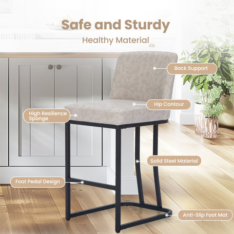 PHI VILLA 24" Modern Square PU Leather Bar Stool with Metal Frame, Set of 4