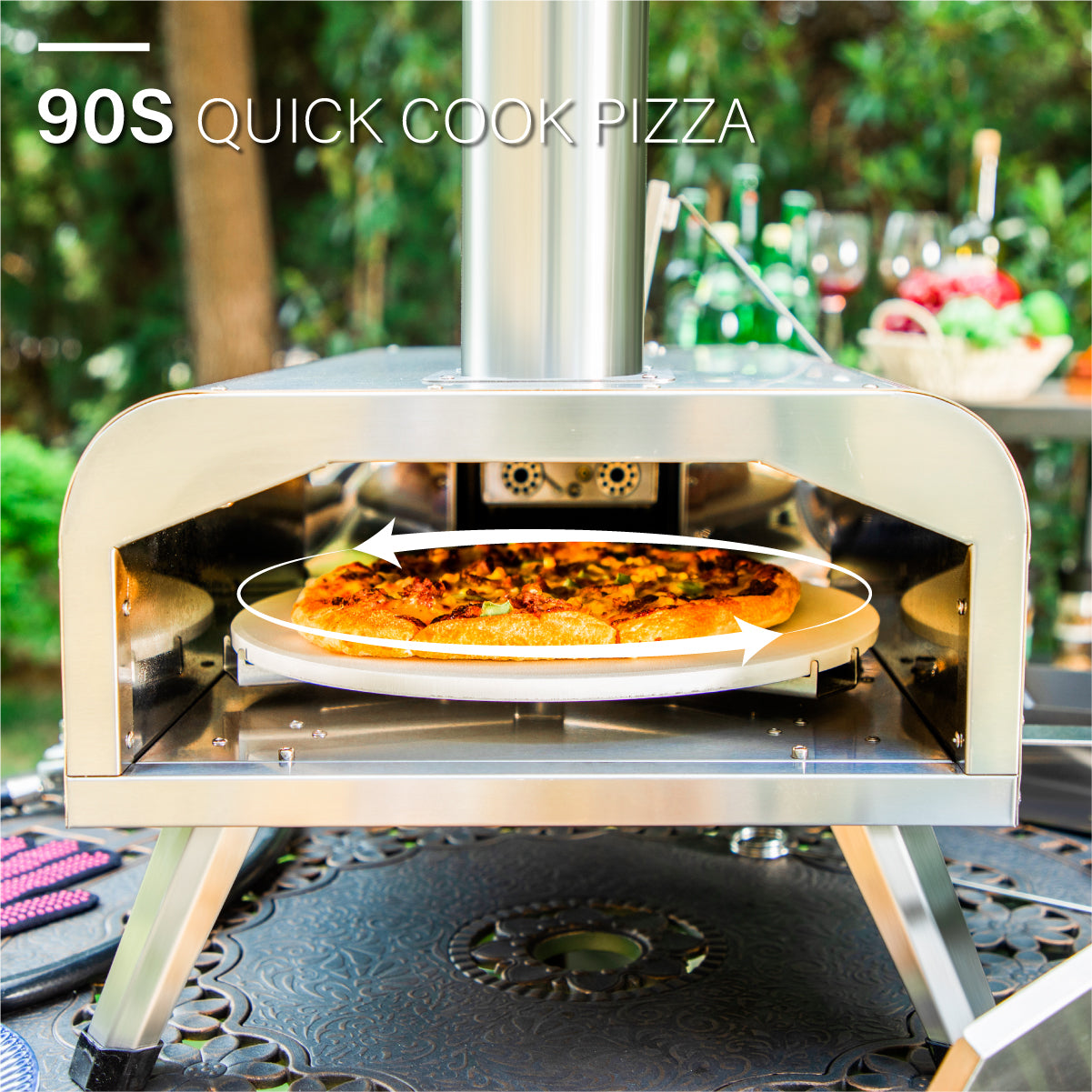 Captiva Designs 60s Wood Pellet / Gas Portable Outdoor Pizza Oven with Turning Disc