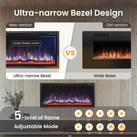 Premium Wall Mounted & Recessed Electric Fireplace with Remote Control - Sophia & William