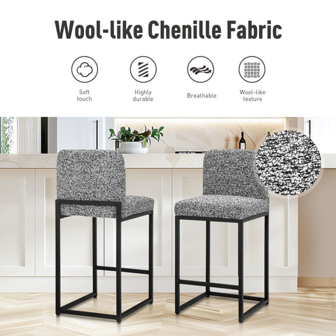 PHI VILLA 24 Inch Counter Height Bar Stool Chenille Upholstered with Backrest- Set of 4