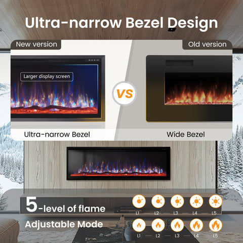 Premium Wall Mounted & Recessed Electric Fireplace with Remote Control - Sophia & William