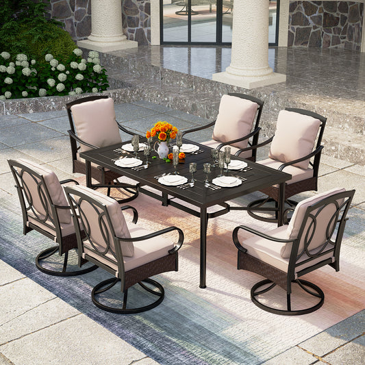 Sophia & William Luxurious Thick-Cushion Rattan-steel Swivel Chairs 7-Piece Patio Dining Set