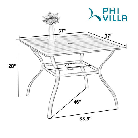 PHI VILLA 6-Piece Umbrella & Rattan Foldable Chair Patio Dining Set