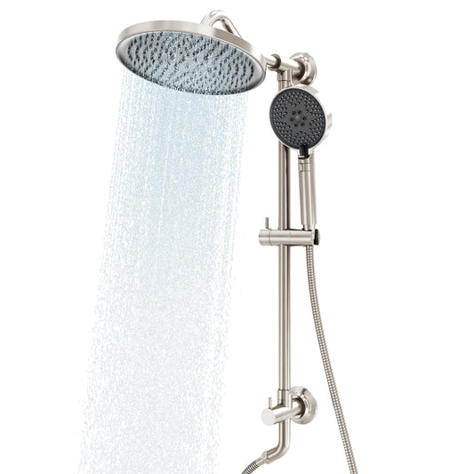 Brushed Nickel Multi-Function Rain Shower Head with Handheld Spray and Adjustable Height