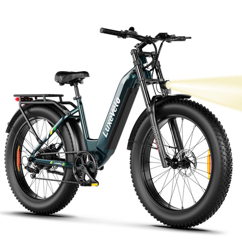 Alpha Camp 26" Rated 500W Peak 1000W E-Bike, 26" Fat Tire Electric Mountain Bike, 48V Ebike for Adults with LED Headlight UL2849