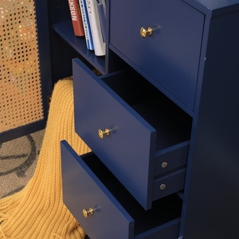 Blue Storage Cabinet with Rattan Doors and Adjustable Shelves -MFSTUDIO