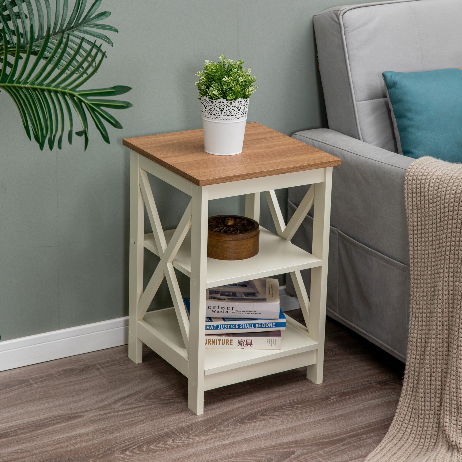 PHI VILLA Farmhouse-Inspired Manufactured Wood Coffee Table