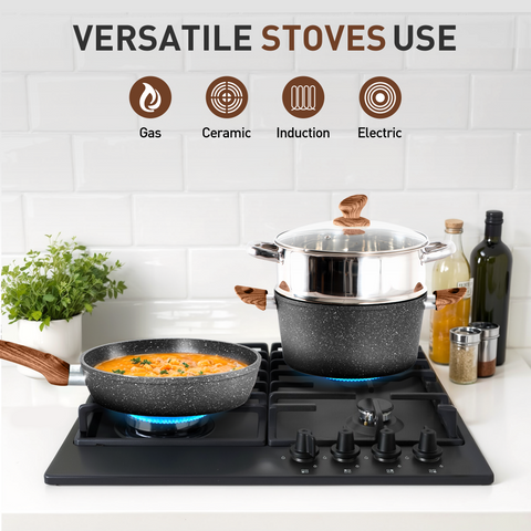 Induction Nonstick Granite-Coating 17 Piece Cookware Set,Kitchen Academy