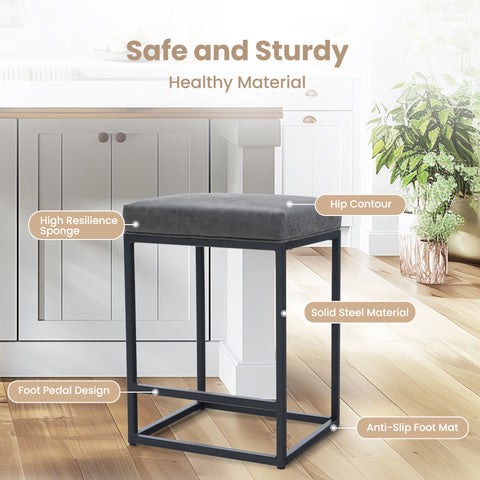 PHI VILLA 24'' Backless PU Leather Bar Stools for Kitchen Island with Sturdy Metal Frame- Set of 4