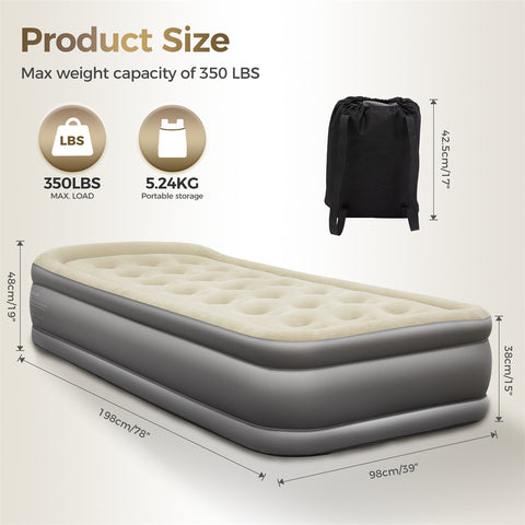 Alpha Camp 19” Twin Foldable Inflatable Air Mattress with Built-in Pump and Pillow for Camping and Home Guests