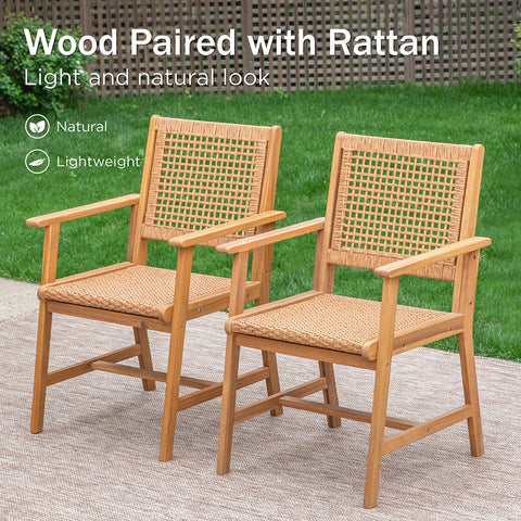 Sophia & William Rattan and Acacia Wood Outdoor Dining Chairs