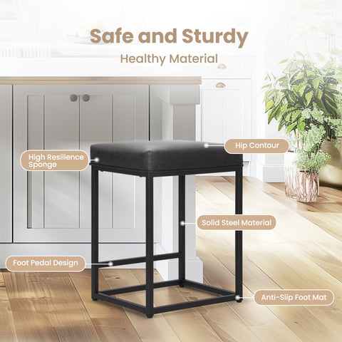 PHI VILLA 24'' Backless PU Leather Bar Stools for Kitchen Island with Sturdy Metal Frame- Set of 4