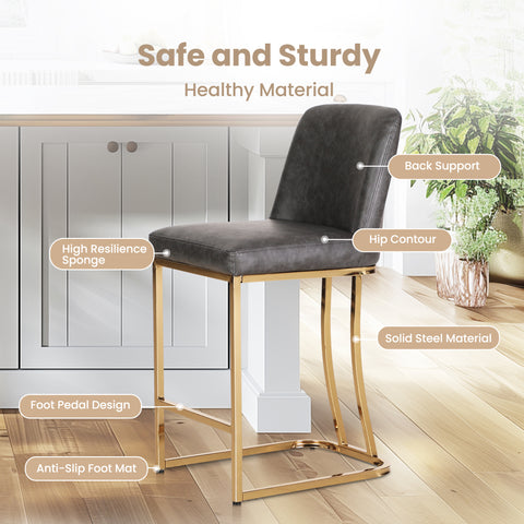 24" Modern PU Leather Bar Stools for Kitchen Island，Phi Villa