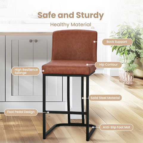 PHI VILLA 24" Modern Square PU Leather Bar Stool with Metal Frame, Set of 4