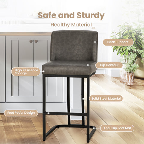 PHI VILLA 24" Modern Square PU Leather Bar Stool with Metal Frame, Set of 4