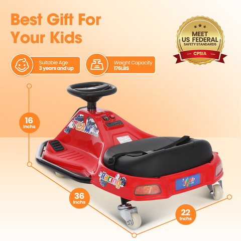 24V Electric Drifting Go-Kart for Kids Ages 3+ with 360 Spin and Upgraded Glowing Wheels