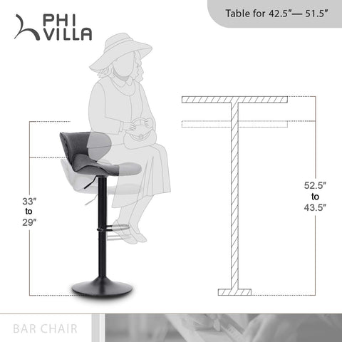 PHI VILLA Counter Height 360 Degree Adjustable Swivel Square Bar Stools