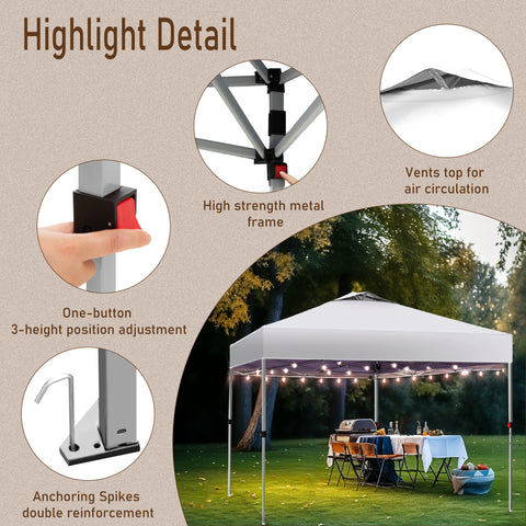 PHI VILLA 10'x10' Pop-up Canopy Tent with 3 Adjustable Height and Roller Bag