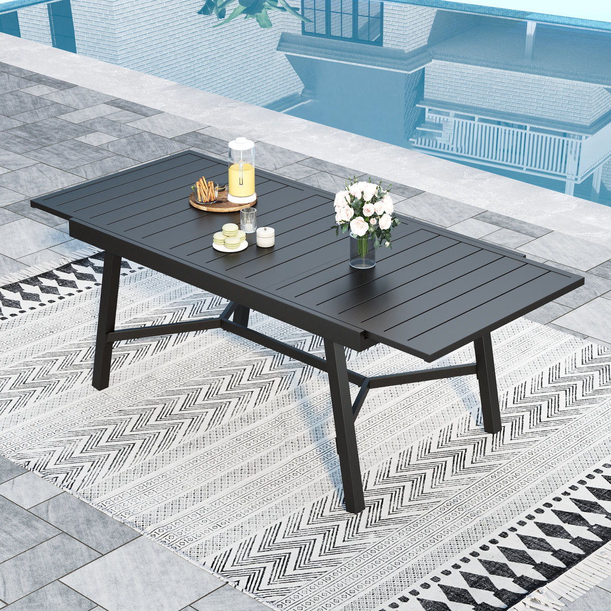 PHI VILLA Metal Adjustable Outdoor Patio Dining Table for 6-8 Person