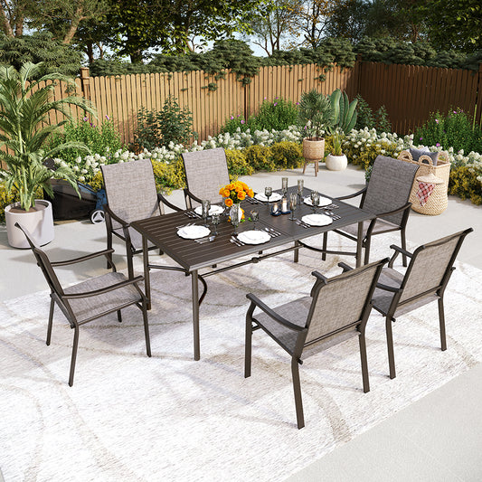 7-Piece Ergo Sling Chairs Patio Dining Set with Bowed-bar Table