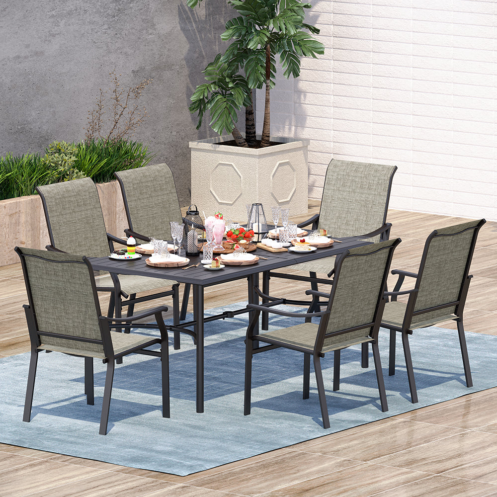 7-Piece Ergo Sling Chairs Patio Dining Set with Bowed-bar Table