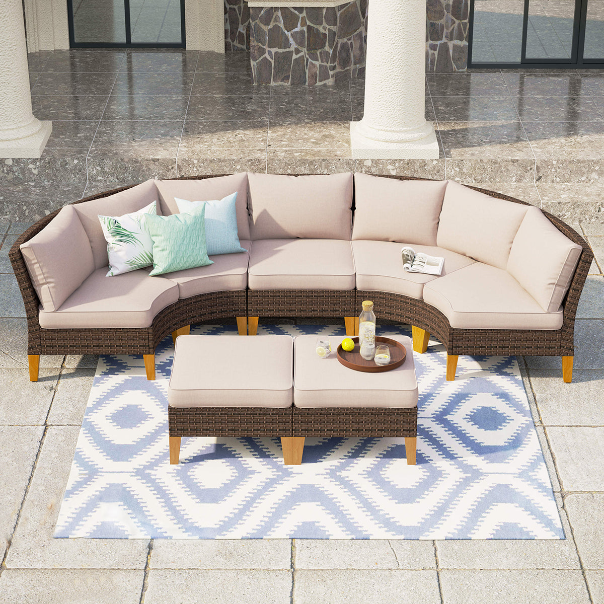 7-seat modular sofa for outdoor space with modern design