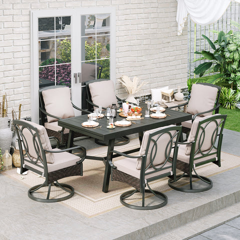 Sophia & William 9/7-Piece Patio Dining Sets Reinforced Extendable Table & Thick-Cushion Swivel Chairs