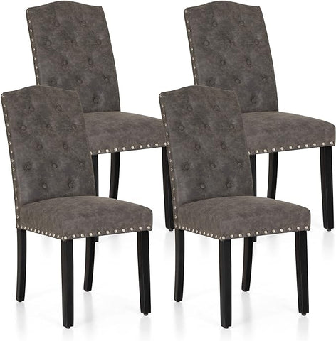 Elegant High-Back Upholstered Dining Chairs with Solid Wood Legs Set of 4 -MFSTUDIO