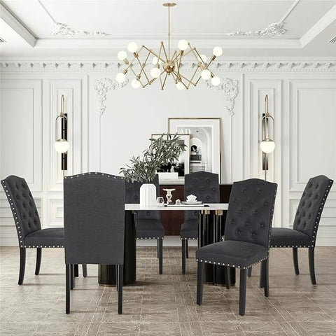 Elegant High-Back Upholstered Dining Chairs with Solid Wood Legs Set of 6 -MFSTUDIO