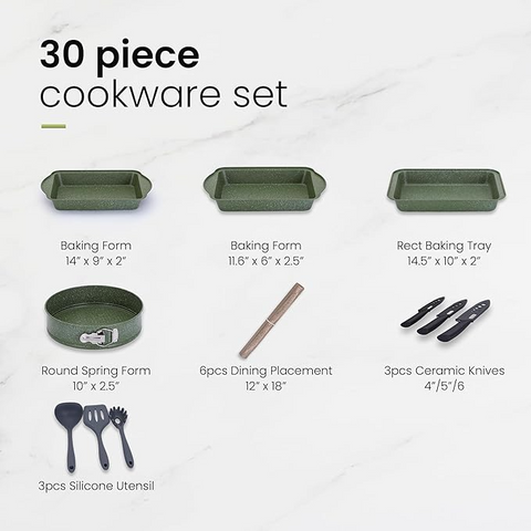 Kitchen Academy Ultimate 30 Pieces Granite-Coating Nonstick Induction Cookware Set
