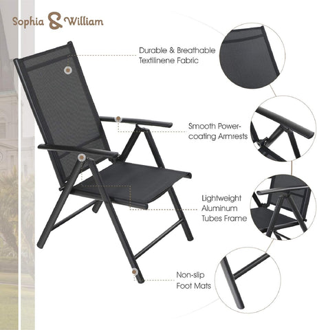 Sophia & William Pre-assembled Aluminum & Steel Frame Reclining Folding Sling Chair, Set of 2