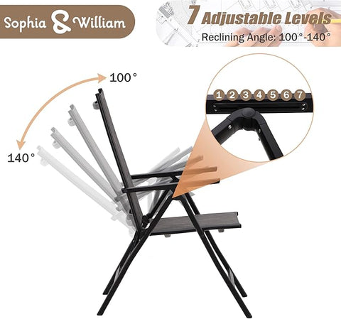 Sophia & William 7PC Steel Panel Rectangle Table & 6 Textilene Reclining Foldable Chairs Patio Outdoor Dining Set
