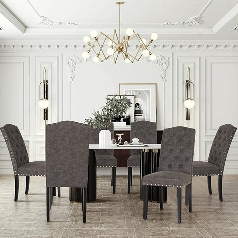 Elegant High-Back Upholstered Dining Chairs with Solid Wood Legs Set of 6 -MFSTUDIO