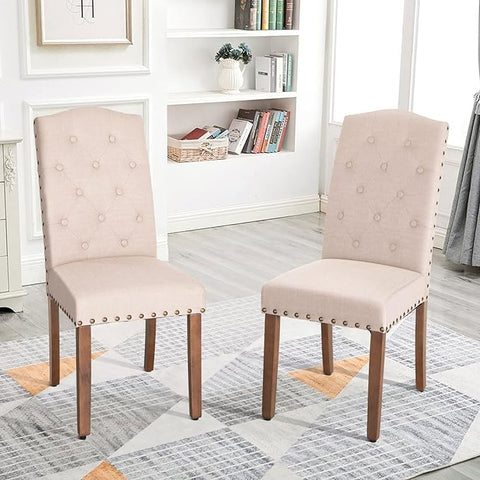 Elegant High-Back Upholstered Dining Chairs with Solid Wood Legs Set of 2 -MFSTUDIO