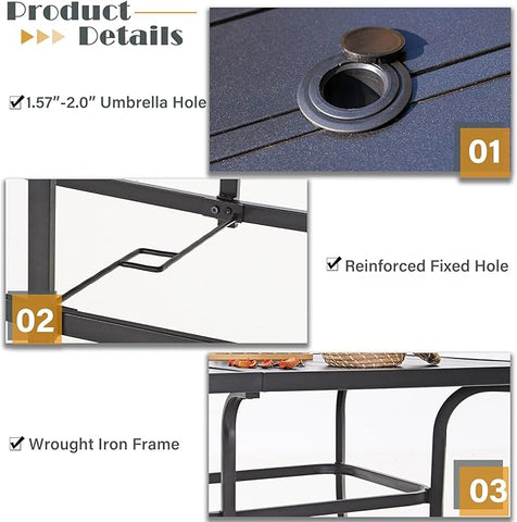 Sophia & William 7PC Steel Panel Rectangle Table & 6 Textilene Reclining Foldable Chairs Patio Outdoor Dining Set