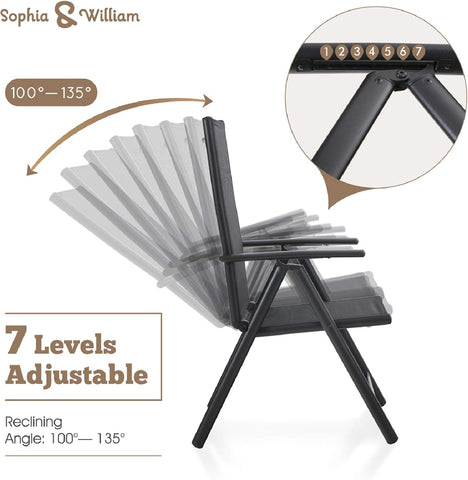 Sophia & William Pre-assembled Aluminum & Steel Frame Reclining Folding Sling Chair, Set of 2