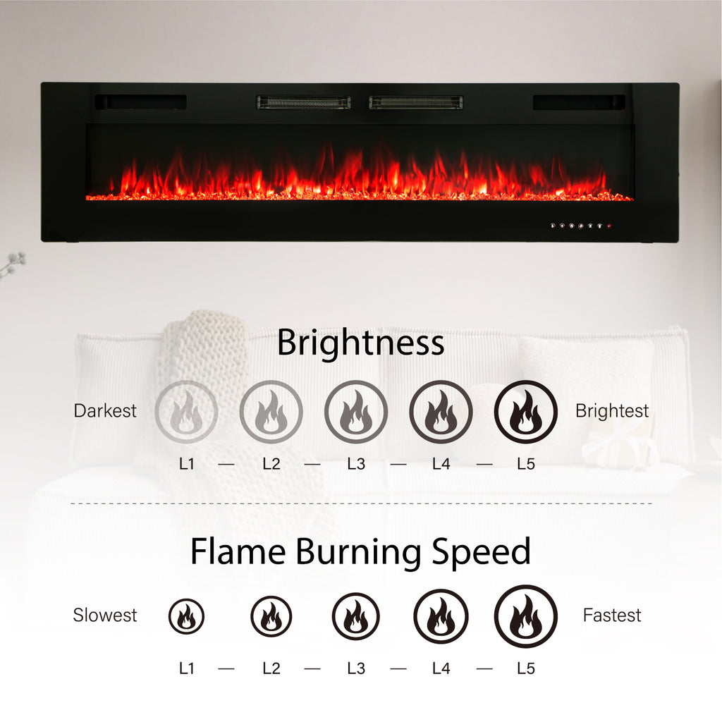 72" Ultrathin Insert Wall Mounted Electric Fireplace, 750/1500WPHI