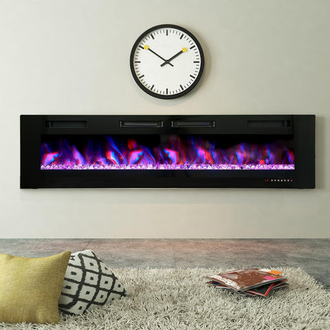 PHI VILLA 72" Ultra-thin Insert Wall Mounted Electric Fireplace, 750/1500W