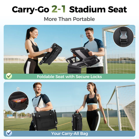 Alpha Camp Folding Stadium Seat Chair for Bleachers with Back & Arm Rest, 2 Pieces