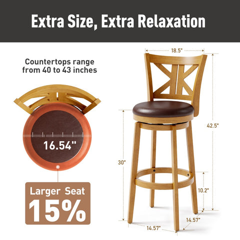 PHI VILLA 360° Swivel Farmhouse Wood Bar Stools with Patented K-Shaped Back
