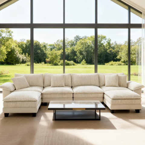 Modern Cloud-Like Modular Sectional Sofa Couch with Corduroy and Chenille Fabric